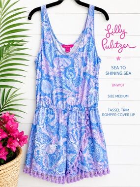 Lilly Pulitzer Sea To Shining Sea BNWOT Tassel Hem Romper Cover Up M
